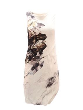 Helmut Lang Draped Carrion Print Dress in White Viscose size 8.